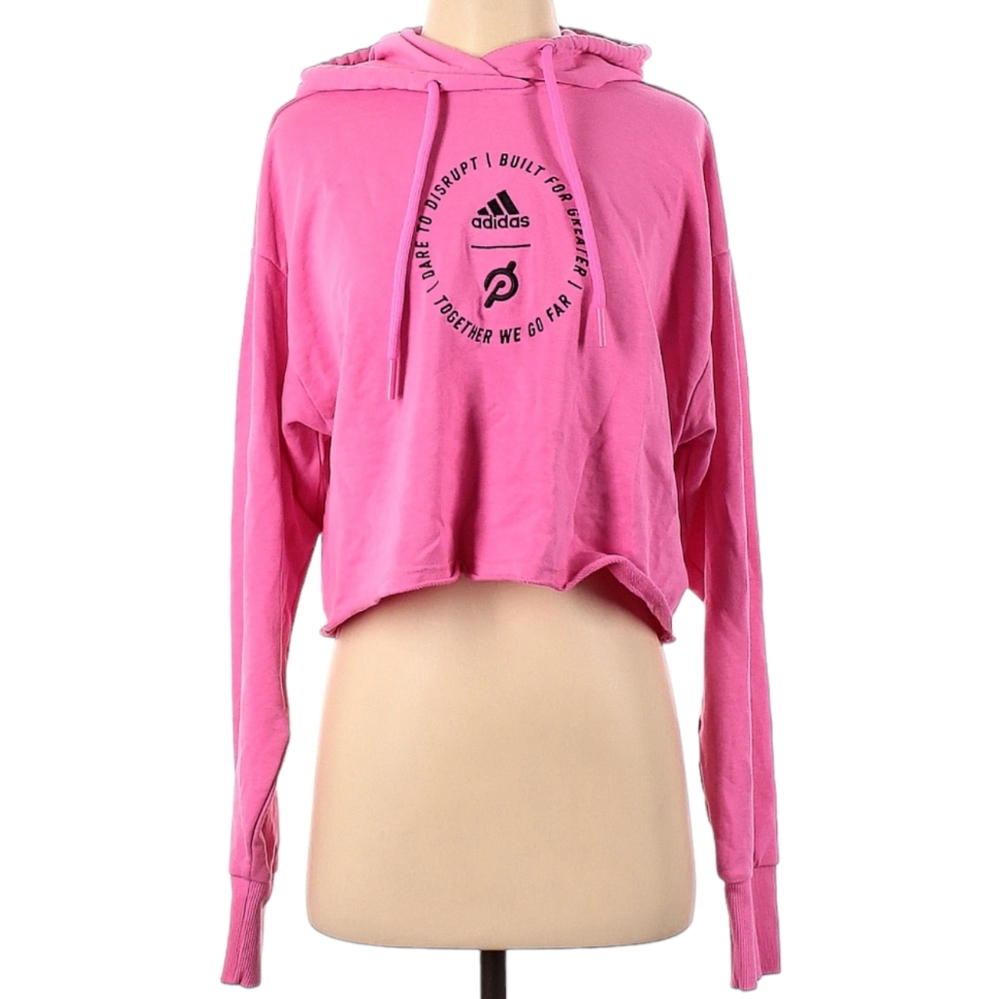 Adidas Embroidered Pink Cropped Pullover Hoodie
